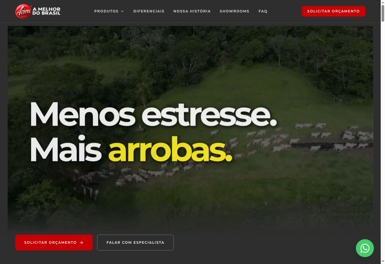 Página inicial do site institucional da Açôres Brasil
