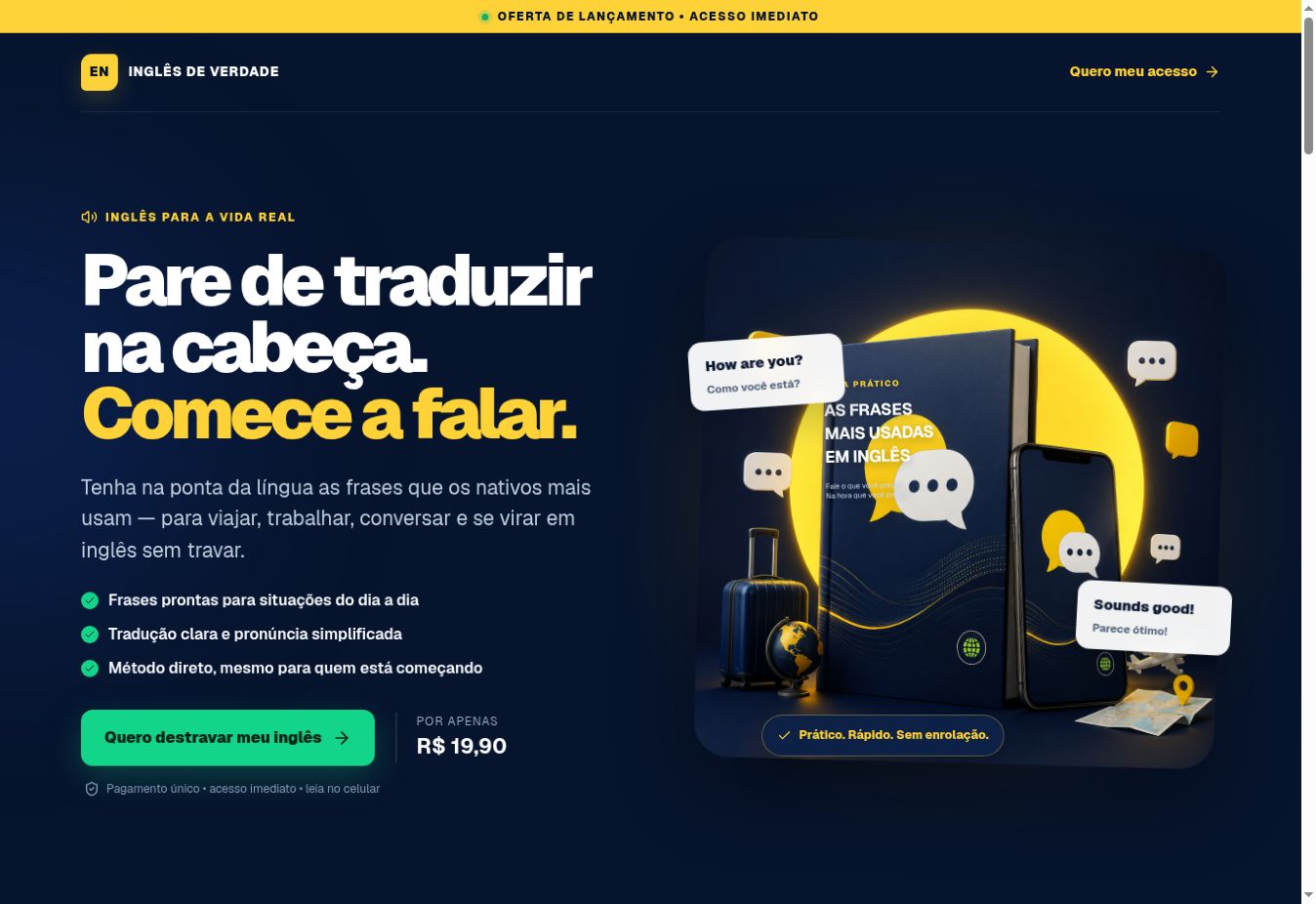 Página de vendas do projeto Seu Inglês de Bolso
